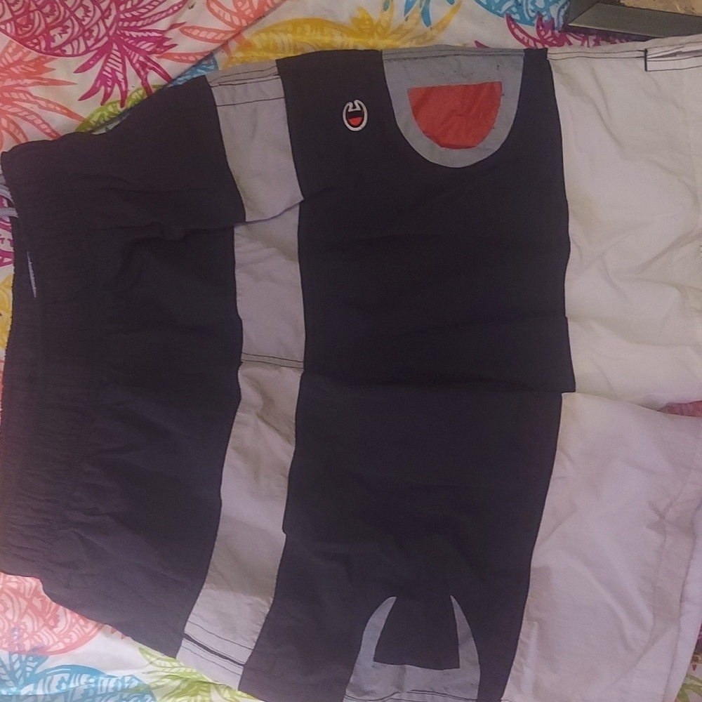 Epic 80s ? 90s ? Vintage find! Mesh lined champion graphic swim trunks.